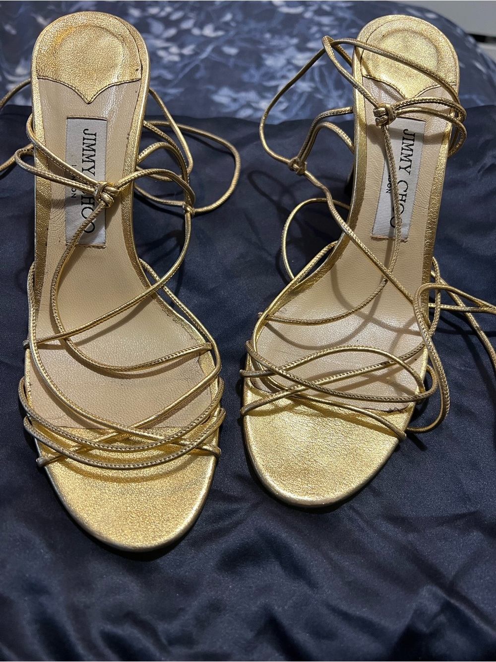 Jimmy Choo Metallic Gold Lace-Up Strappy Heels